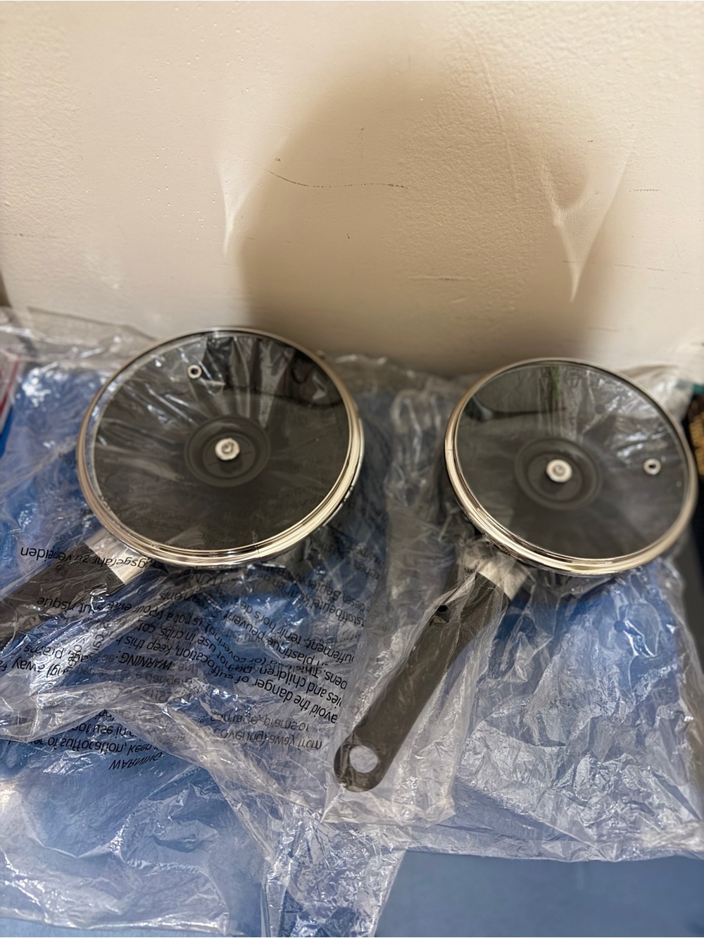 Set of Two Black Nonstick Saucepan Frypan with Glass Lids